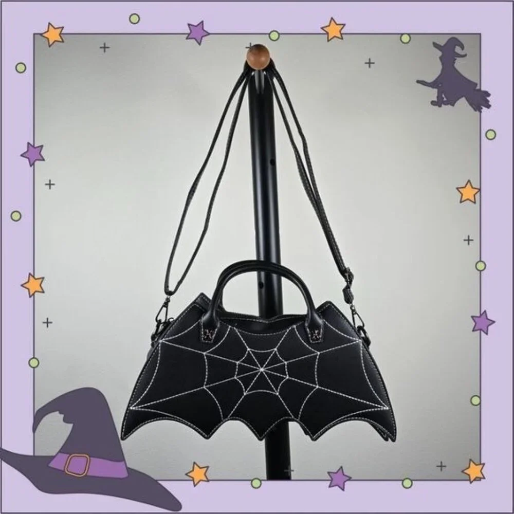 🎃 Bat Crossbody / Handbag With‎ Spider Web Design (NWOT)